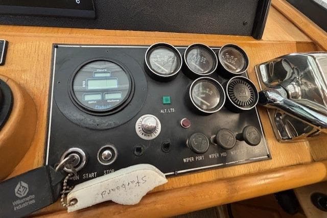 Control panel of a 1995 Symbol Super Sedan with gauges and switches.