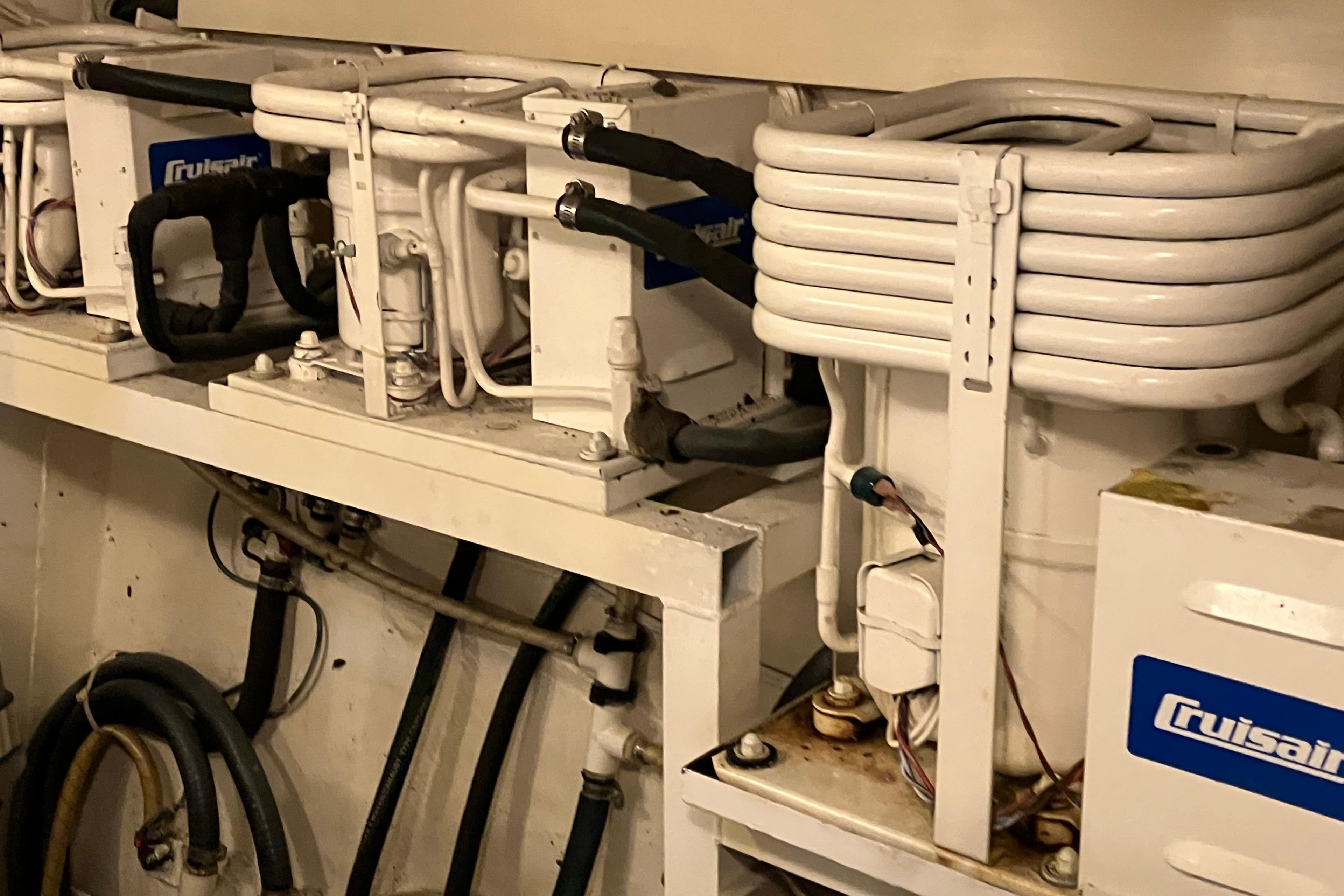 Engine room of 1995 Viking 50 Motor Yacht with Cruisair systems.