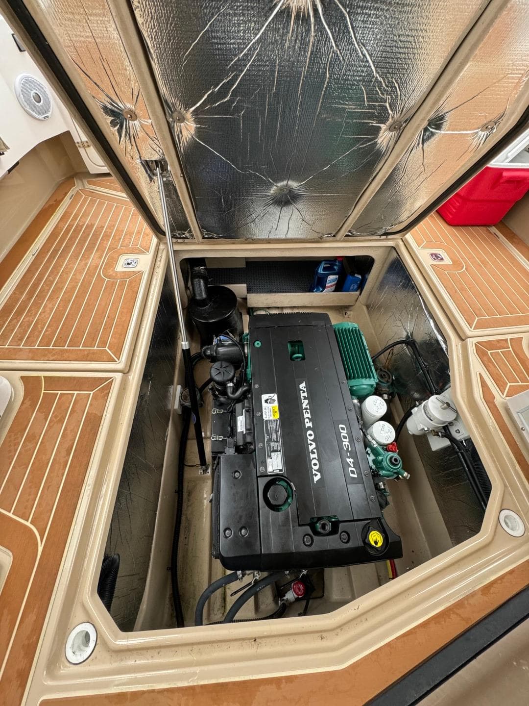 2018 Ranger Tugs R-31S engine compartment with Volvo Penta engine.
