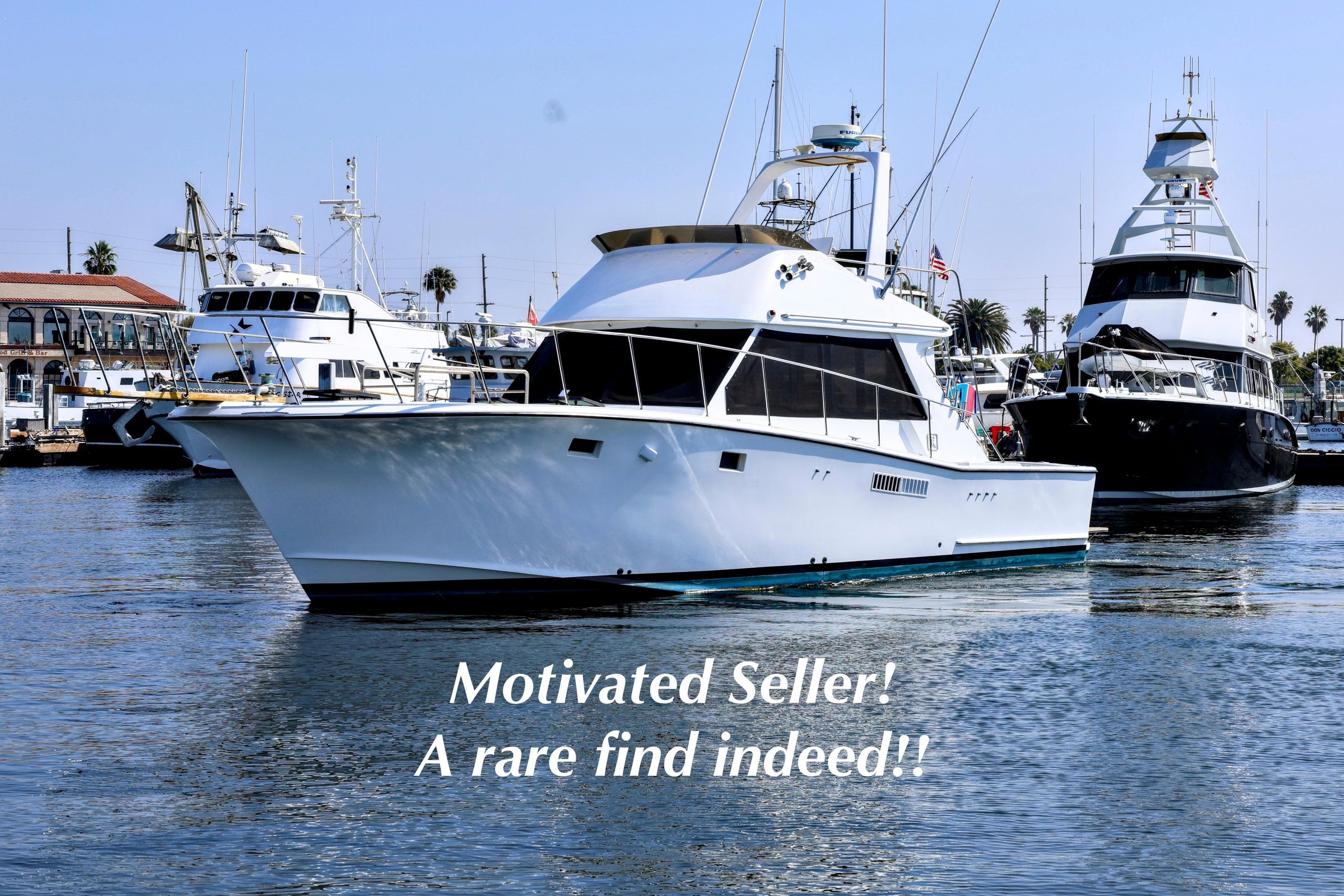 1980 Pacifica 41 Sportfisher yacht in marina, "Motivated Seller! A rare find indeed!"