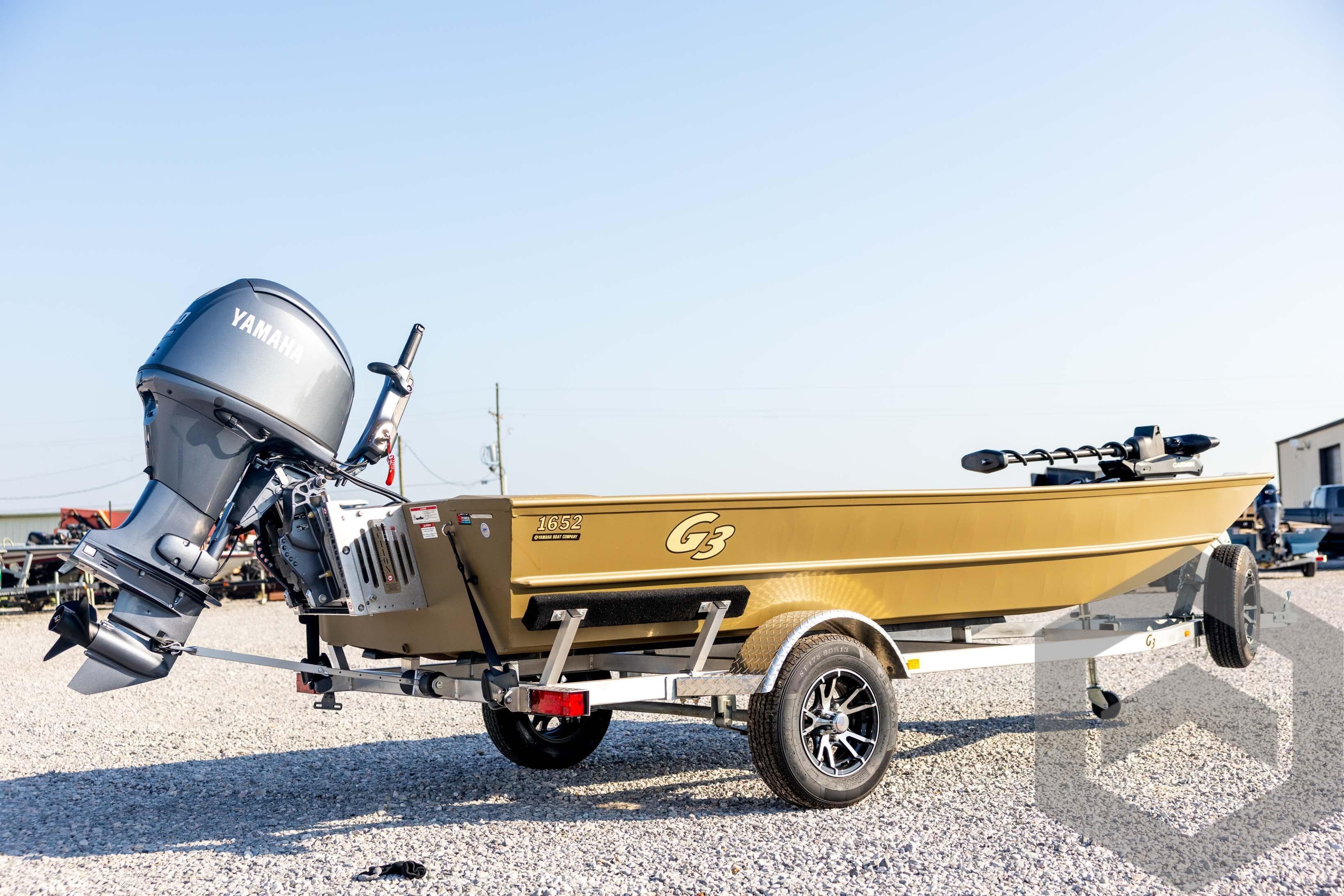 2025 G3 Gator Tough 1652 VBW boat with Yamaha motor on trailer.